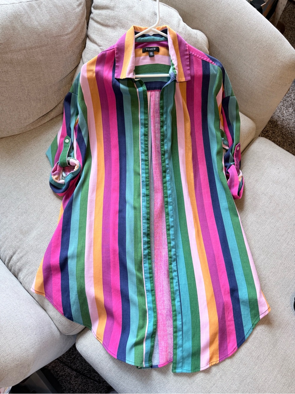 Torrid Colorblock Oversized Kimono in Pink, Green & Teal